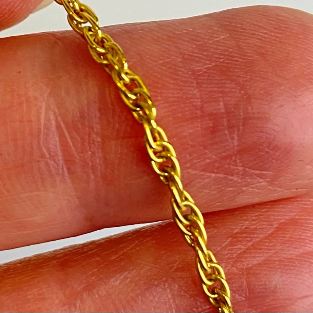 Vintage Necklace Gold Tone Triple Strand Rope Chain‎ Layered Teardrop MidCentury